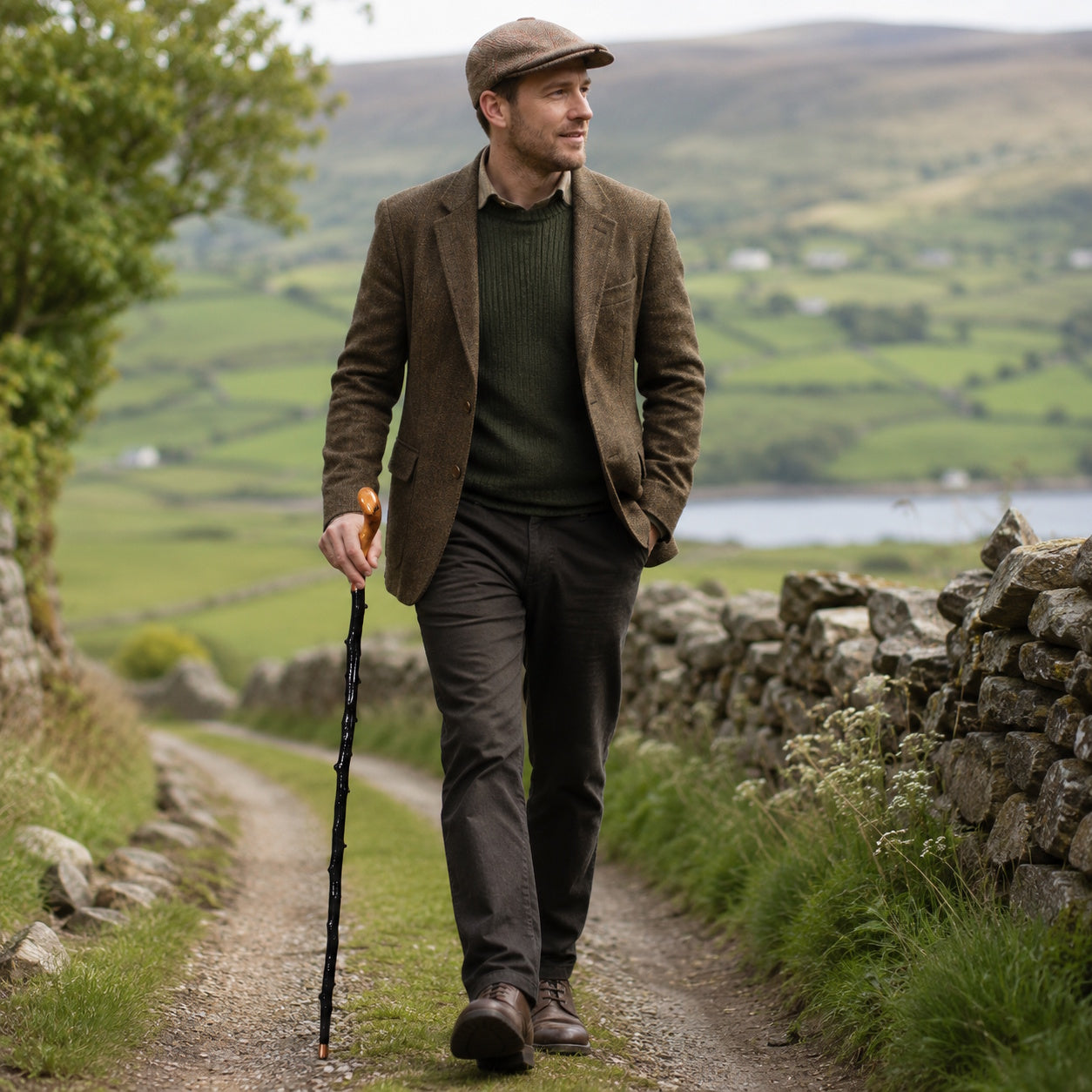 Imported Shillelagh Wooden 36" Irish Walking Stick - Handcrafted 100% Blackthorn Wood Cane (Black High Gloss Lacquered)
