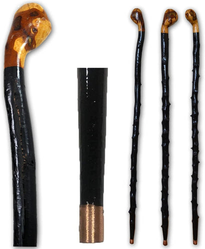 Shillelagh Walking Stick with Box, Handcrafted in Ireland Blackthorn Wood Cane, Black Lacquered Finish