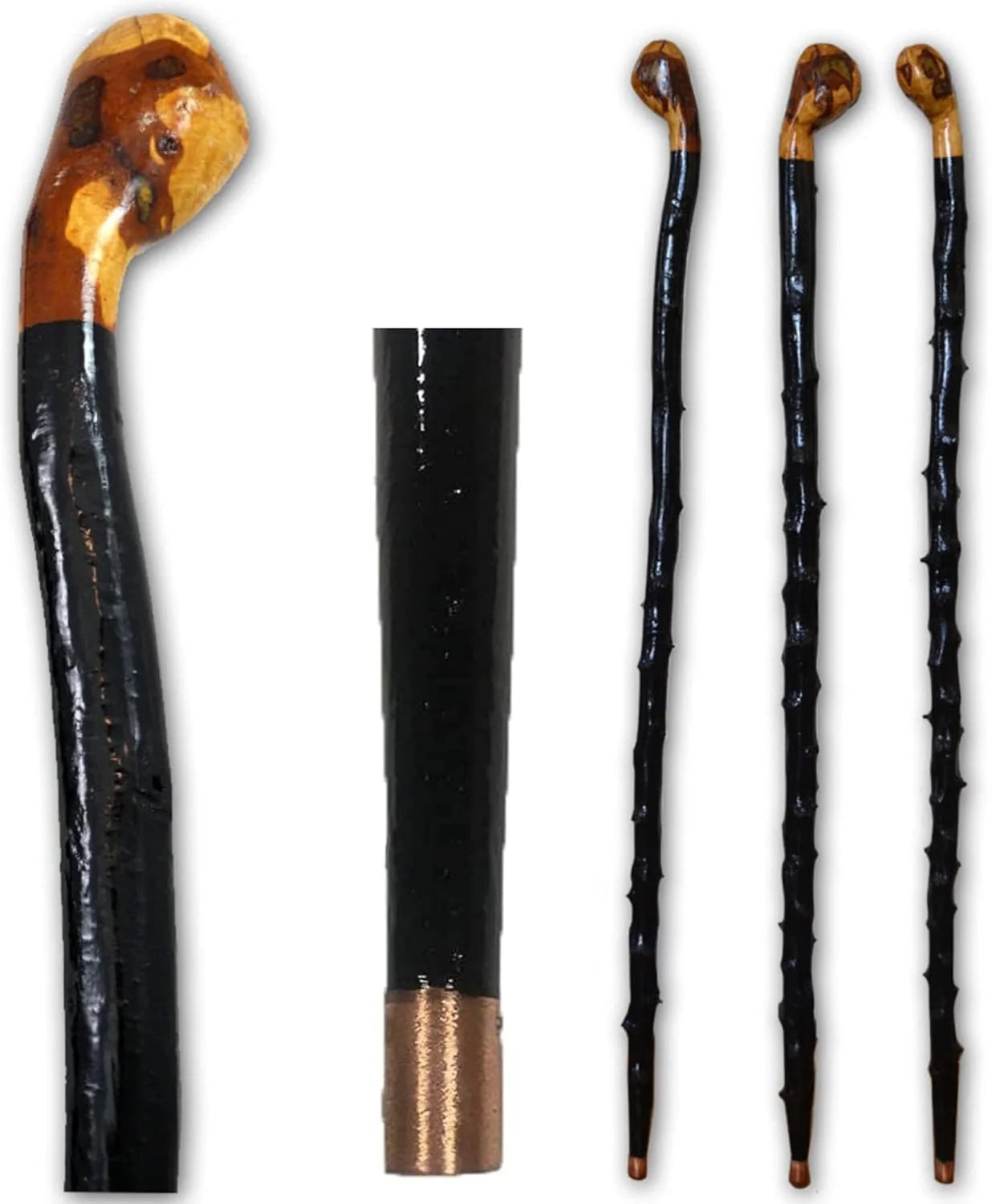Imported Shillelagh Wooden 36" Irish Walking Stick - Handcrafted 100% Blackthorn Wood Cane (Black High Gloss Lacquered)