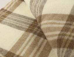 90" x 108" Beige Irish Plaid 100% Wool Blanket - Woven in Ireland, Fits King or Queen Size Bed