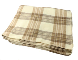 90" x 108" Beige Irish Plaid 100% Wool Blanket - Woven in Ireland, Fits King or Queen Size Bed