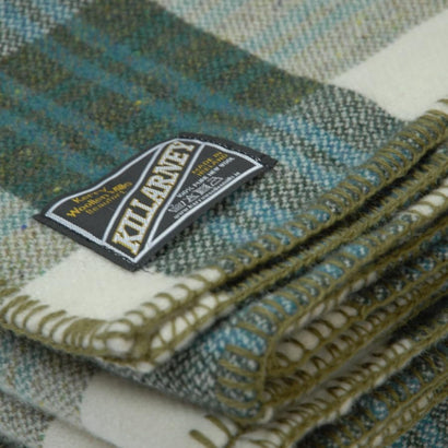 Irish Merino Lambswool Plaid Blanket – Green Check (Queen/King Size 108" x 90", Made in Ireland)