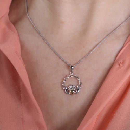 Sterling Silver & 10K Gold Irish Claddagh Necklace