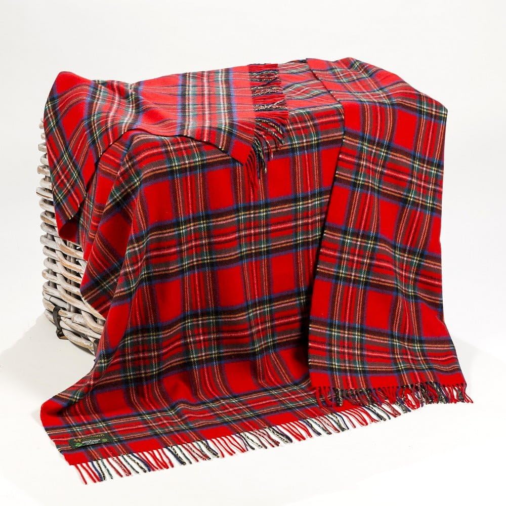 100% Irish Wool Tartan Throw Blanket - Royal Stewart Red Plaid, 54" x 71"