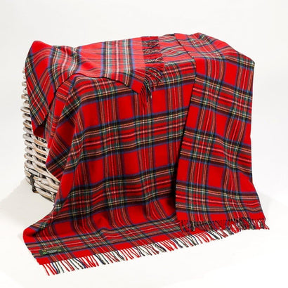 Irish Wool Throw Blanket - 100% Lambswool (54" x 71"), Royal Stewart Red Tartan Plaid, Made in Ireland