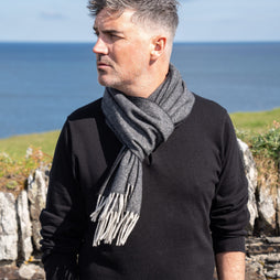 100% Irish Wool Herringbone Scarf for Women & Men - Made in Ireland (Solid Charcoal, 9" x 78")