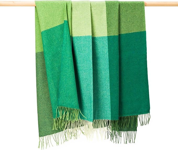 100% Irish Wool Tartan Throw Blanket - Multi Color Green Block, 54" x 71"