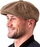 Newsboy Flat Cap Herringbone Traditional 8 Piece with Button Fastening  - Irish Made Wool Tweed