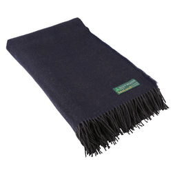 100% Soft Irish Lambswool Throw Toss Blanket, 79" x 57" Darkened Navy Herringbone, Made in Ireland