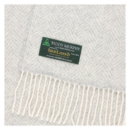 54" x 71" Merino Cashmere Wool Blend Throw Blanket (Pale Grey & Cream) 95% | 5% Ultra Soft Herringbone Pattern
