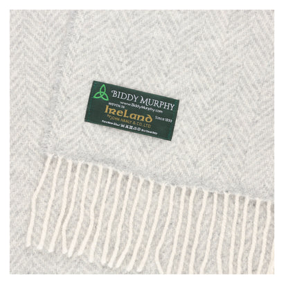 54" x 71" Merino Cashmere Wool Blend Throw Blanket (Pale Grey & Cream) 95% | 5% Ultra Soft Herringbone Pattern