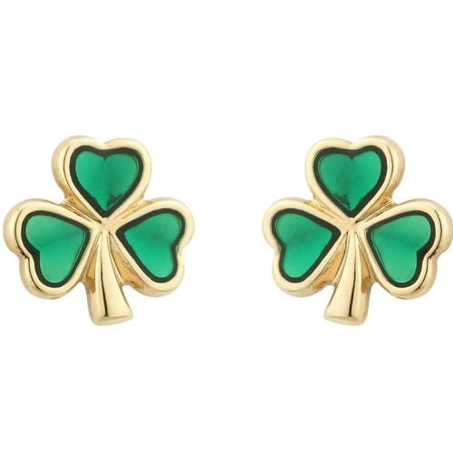 Irish Gold Plated Enamel Lucky Shamrock Stud Earrings for Women