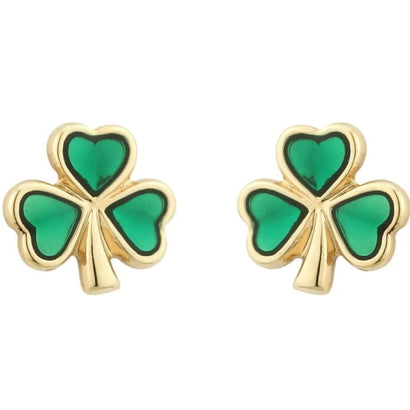 Irish Gold Plated Enamel Lucky Shamrock Stud Earrings for Women