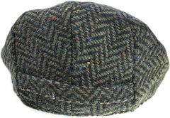 Irish Donegal Tweed Newsboy Flat Cap - Green Herringbone, 100% Wool Hat With Curved Peak (Copy)