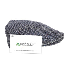 Irish Donegal Tweed Newsboy Flat Cap - Charcoal Herringbone, 100% Wool Hat With Curved Peak