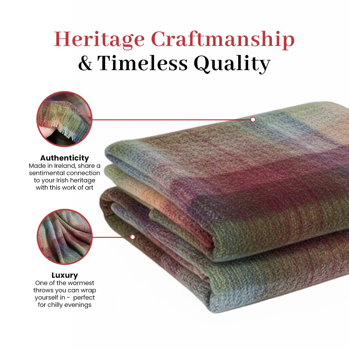 Irish Mohair Throw Blanket – Watercolour Monet Tartan Plaid, 70% Mohair Wool Blend (54" x 72"), Made in Ireland