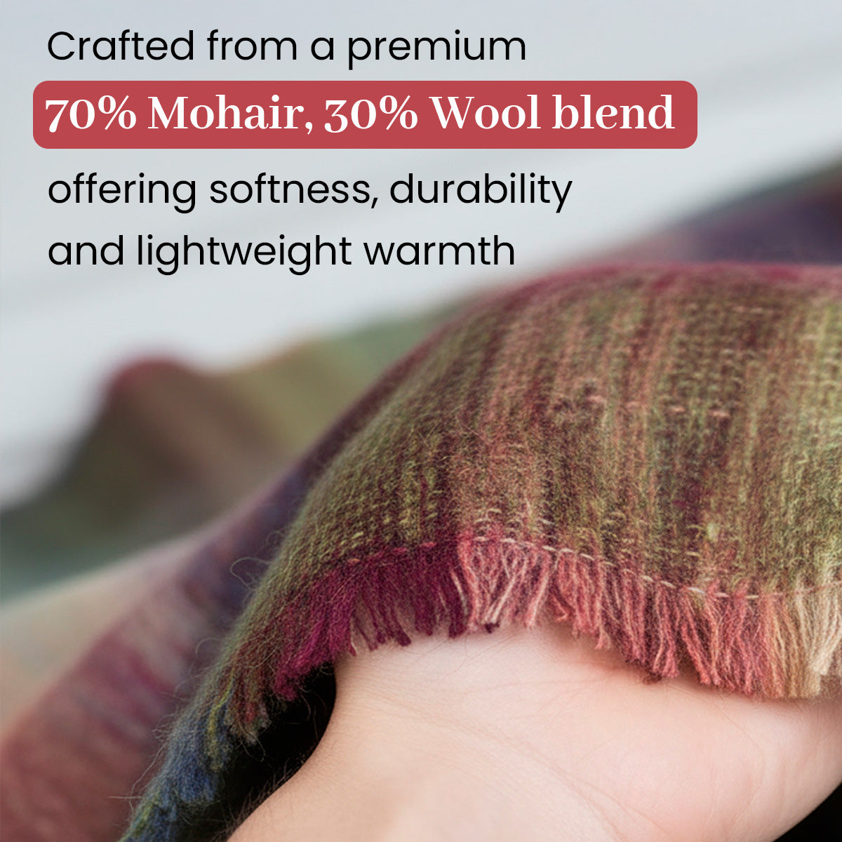 Irish Mohair Throw Blanket – Watercolour Monet Tartan Plaid, 70% Mohair Wool Blend (54" x 72"), Made in Ireland