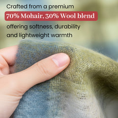 Irish Mohair Throw Blanket – Cream/Pale Blue/Green/Gray Tartan Plaid, 70% Mohair Wool Blend (54