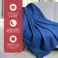 Irish Mohair Throw Blanket – Solid Blue, 70% Mohair Wool Blend (54