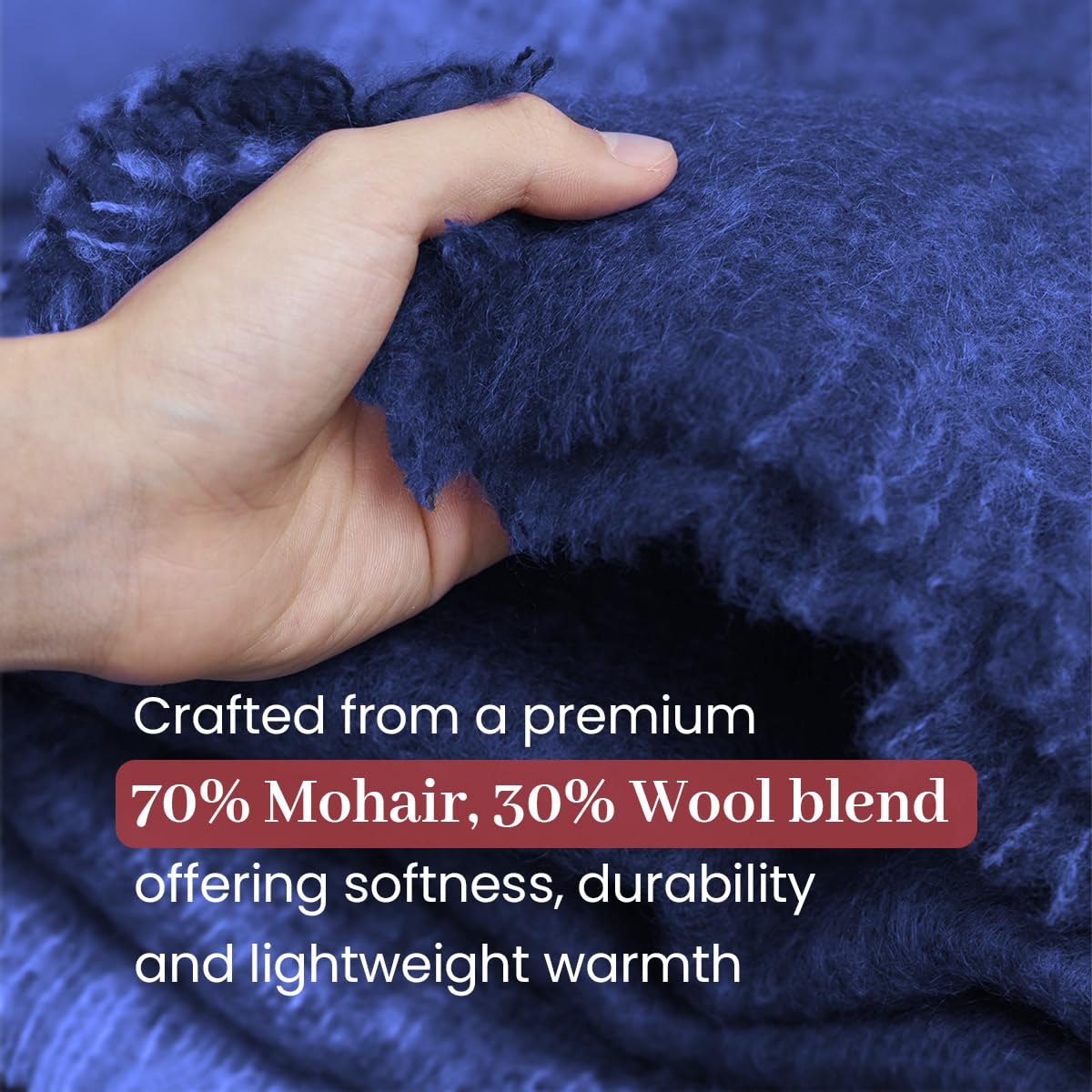 Irish Mohair Throw Blanket – Solid Blue, 70% Mohair Wool Blend (54" x 72"), Made in Ireland