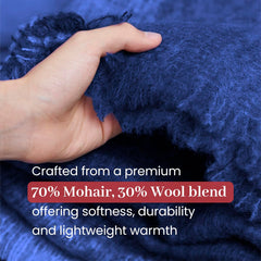Irish Mohair Throw Blanket – Solid Blue, 70% Mohair Wool Blend (54