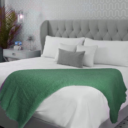 Irish Mohair Throw Blanket – Solid Green, 70% Mohair Wool Blend (54" x 72"), Made in Ireland