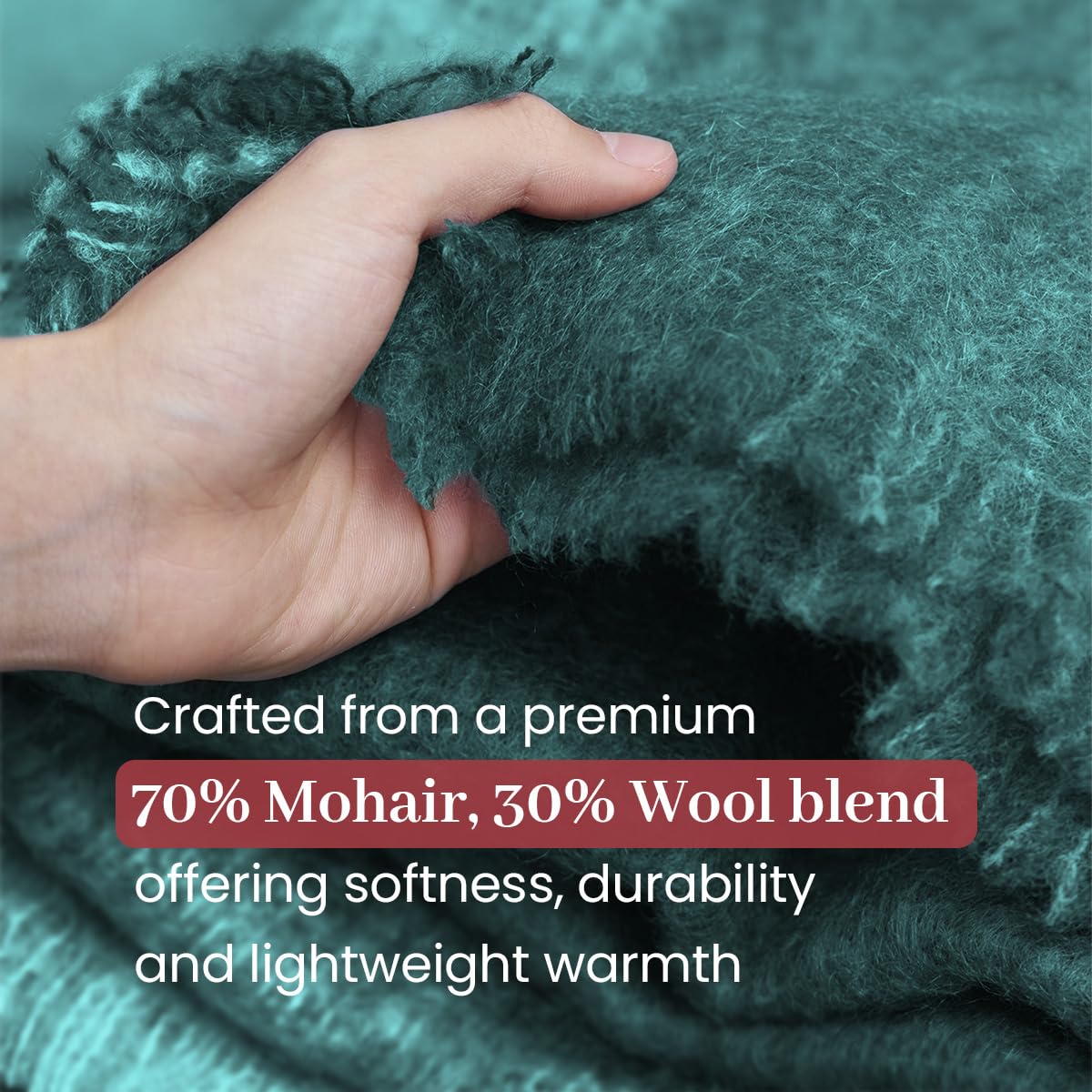Irish Mohair Throw Blanket – Solid Green, 70% Mohair Wool Blend (54" x 72"), Made in Ireland