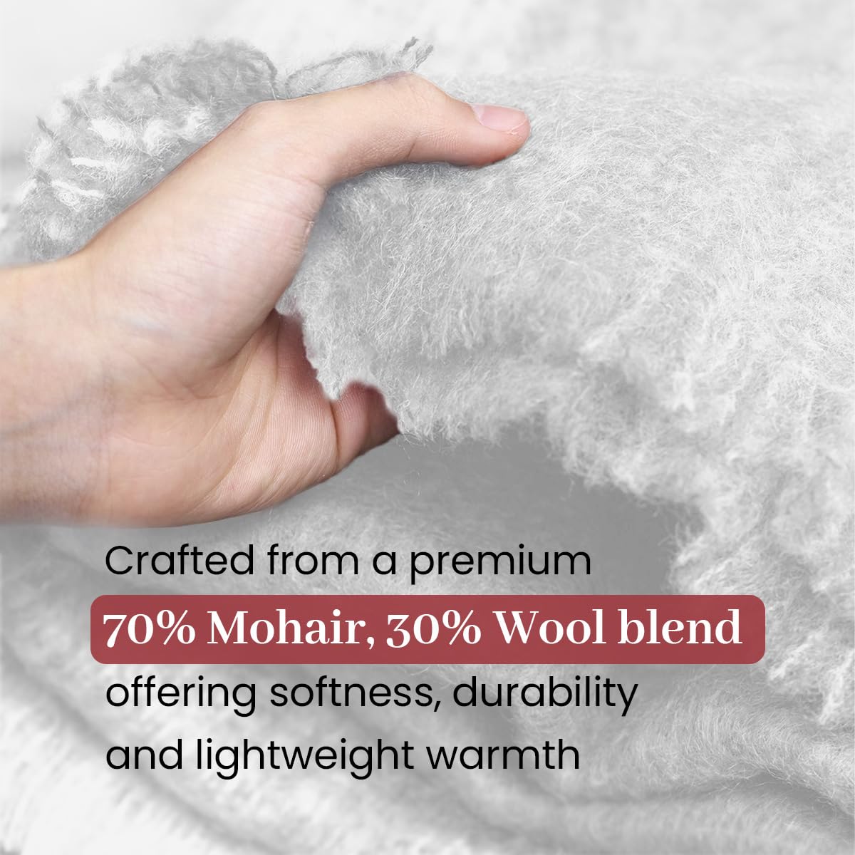 Irish Mohair Throw Blanket – Solid White, 70% Mohair Wool Blend (54" x 72"), Made in Ireland