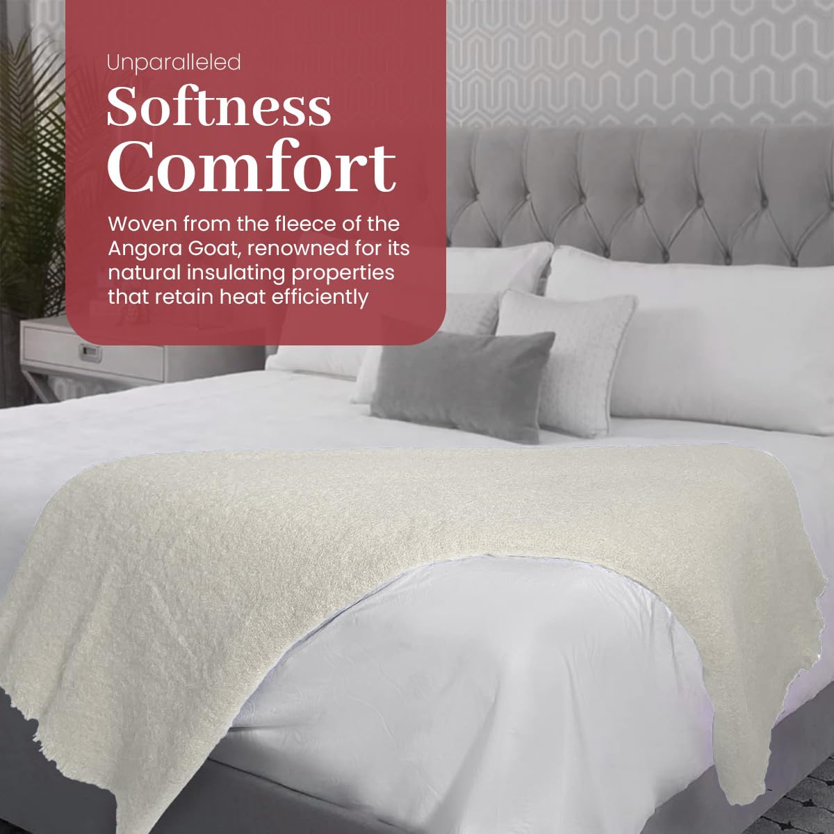Irish Mohair Throw Blanket – Solid White, 70% Mohair Wool Blend (54" x 72"), Made in Ireland