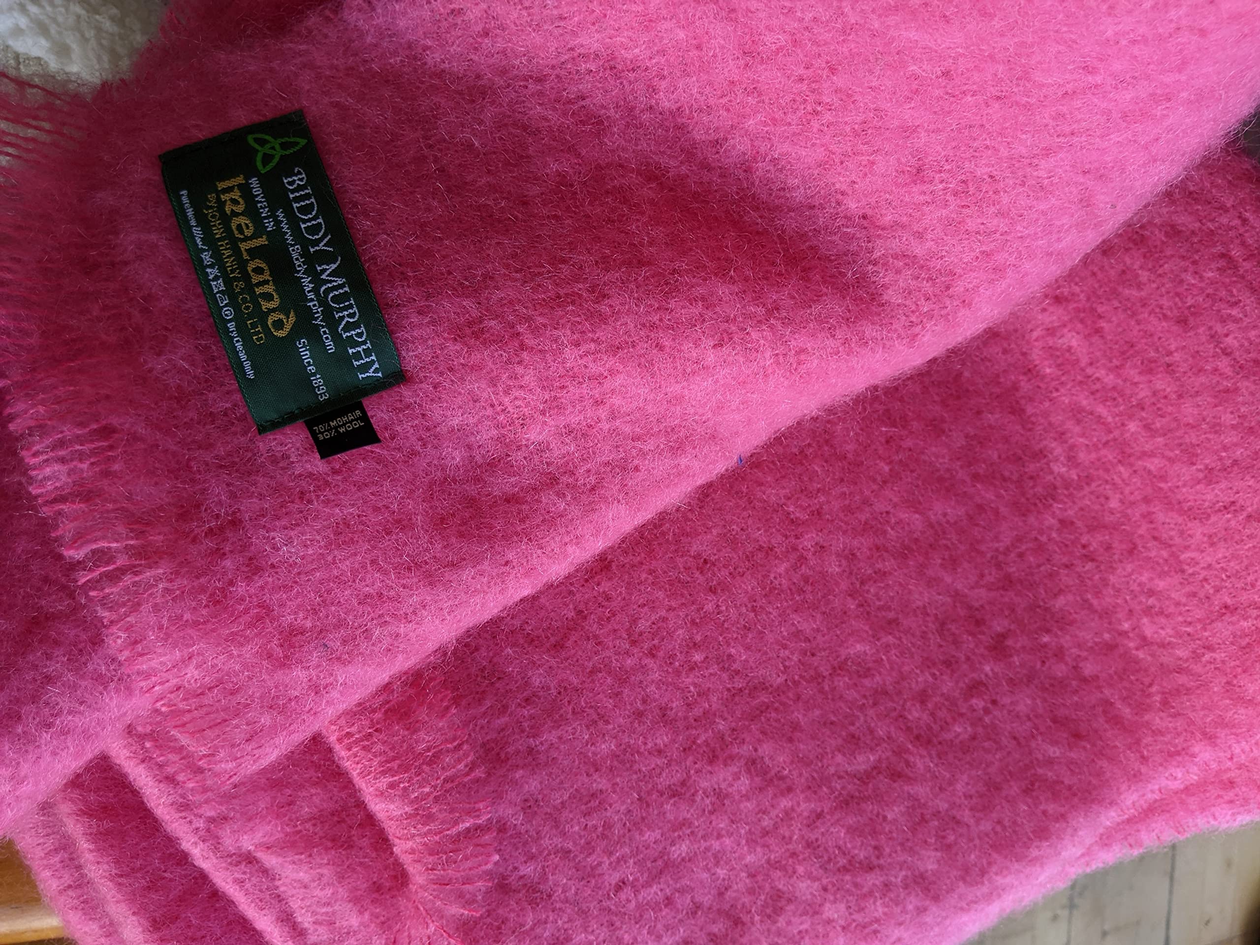 Irish Mohair Throw Blanket – Solid Pink, 70% Mohair Wool Blend (54" x 72"), Made in Ireland