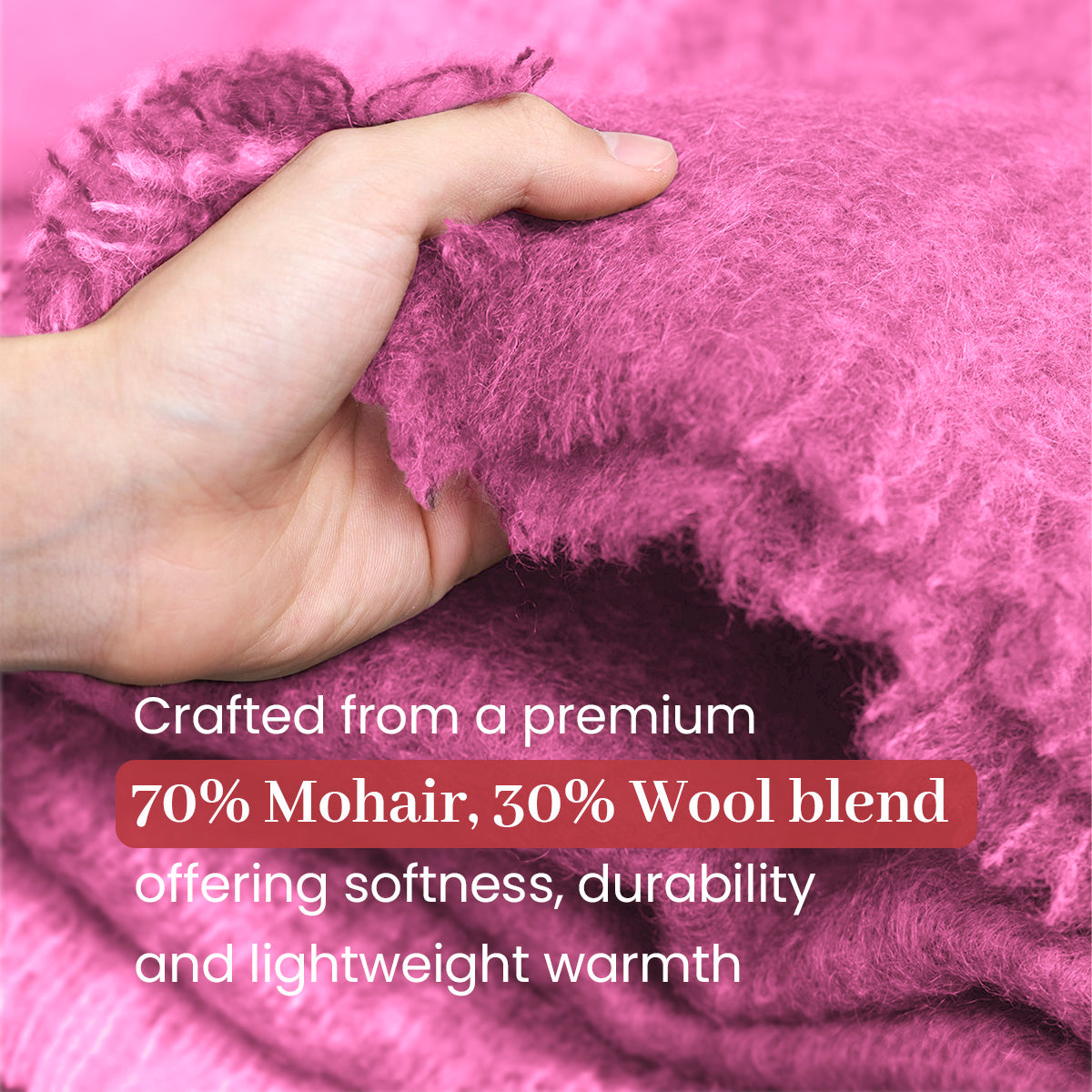 Irish Mohair Throw Blanket – Solid Pink, 70% Mohair Wool Blend (54" x 72"), Made in Ireland
