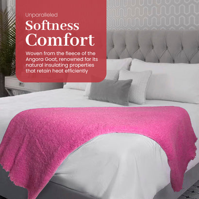 Irish Mohair Throw Blanket – Solid Pink, 70% Mohair Wool Blend (54" x 72"), Made in Ireland