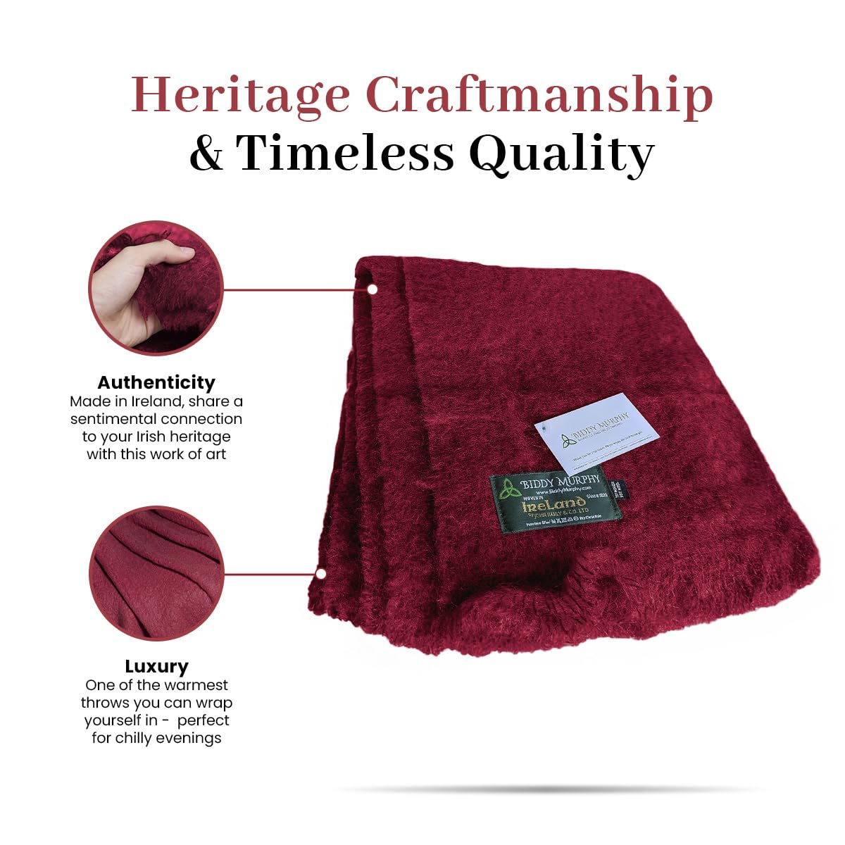 Irish Mohair Throw Blanket – Solid Red, 70% Mohair Wool Blend (54" x 72"), Made in Ireland
