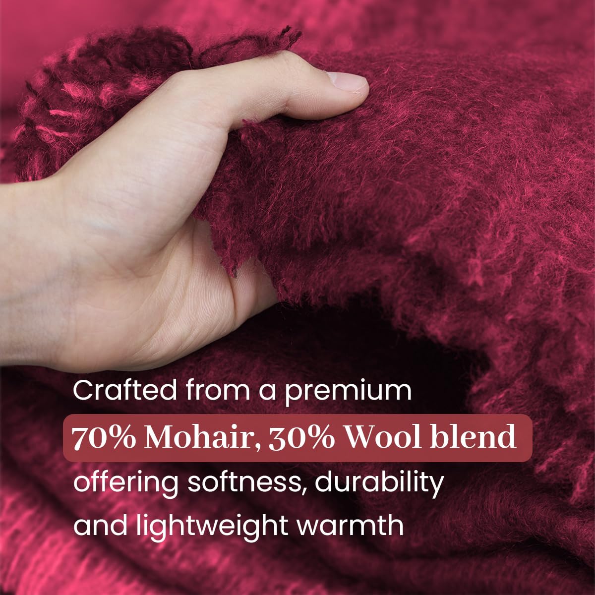 Irish Mohair Throw Blanket – Solid Red, 70% Mohair Wool Blend (54" x 72"), Made in Ireland