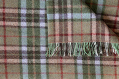100% Irish Wool Tartan Throw Blanket - Pale Green & Beige, 54