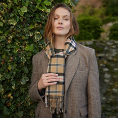 100% Irish Wool Scarf - Camel of Merrick Tartan Plaid, 12