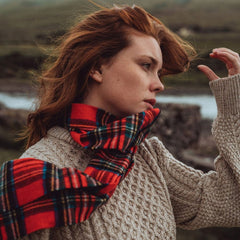 100% Irish Wool Scarf -  Red Royal Stewart Tartan Plaid, 12