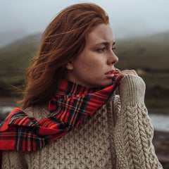 100% Irish Wool Scarf -  Red Royal Stewart Tartan Plaid, 12