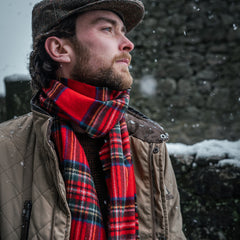 100% Irish Wool Scarf -  Red Royal Stewart Tartan Plaid, 12
