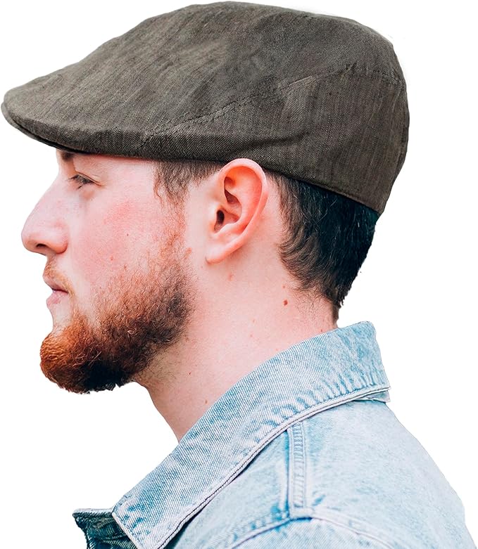 Irish Linen Newsboy Flat Cap - Charcoal, Slim-Fit Hat