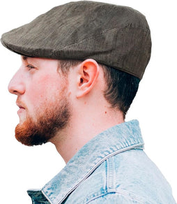 Irish Linen Newsboy Flat Cap - Charcoal, Lightweight & Breathable Slim Fit Hat