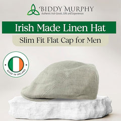 Irish Linen Newsboy Flat Cap - Light Grey, Lightweight & Breathable Slim Fit Hat