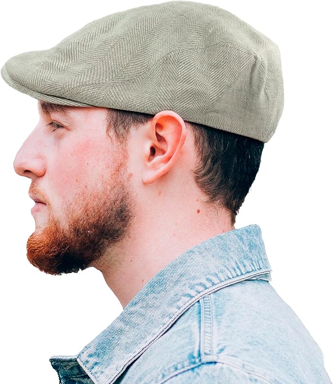 Irish Linen Newsboy Flat Cap - Light Grey, Slim-Fit Hat