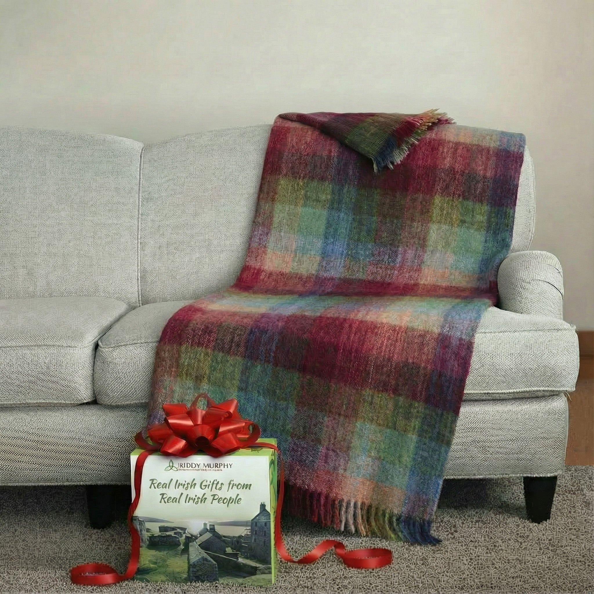 Irish Mohair Throw Blanket – Watercolour Monet Tartan Plaid, 70% Mohair Wool Blend (54" x 72"), Made in Ireland