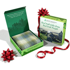 Irish Mohair Throw Blanket – Cream/Pale Blue/Green/Gray Tartan Plaid, 70% Mohair Wool Blend (54