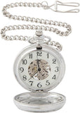 Pocket Watch for Men - Irish Claddagh Pewter Cover, Classic Mechanical Wind-Up with Chain, & Stainless Steel Case