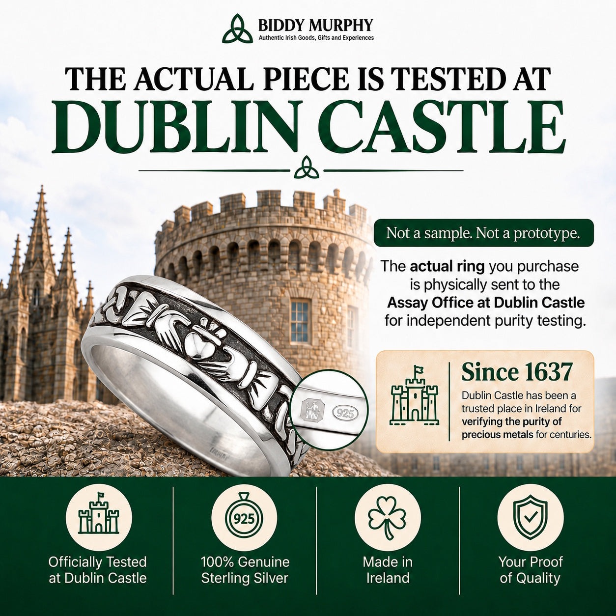 Irish Sterling Silver Oxidized Claddagh Wedding Band Groom's Ring
