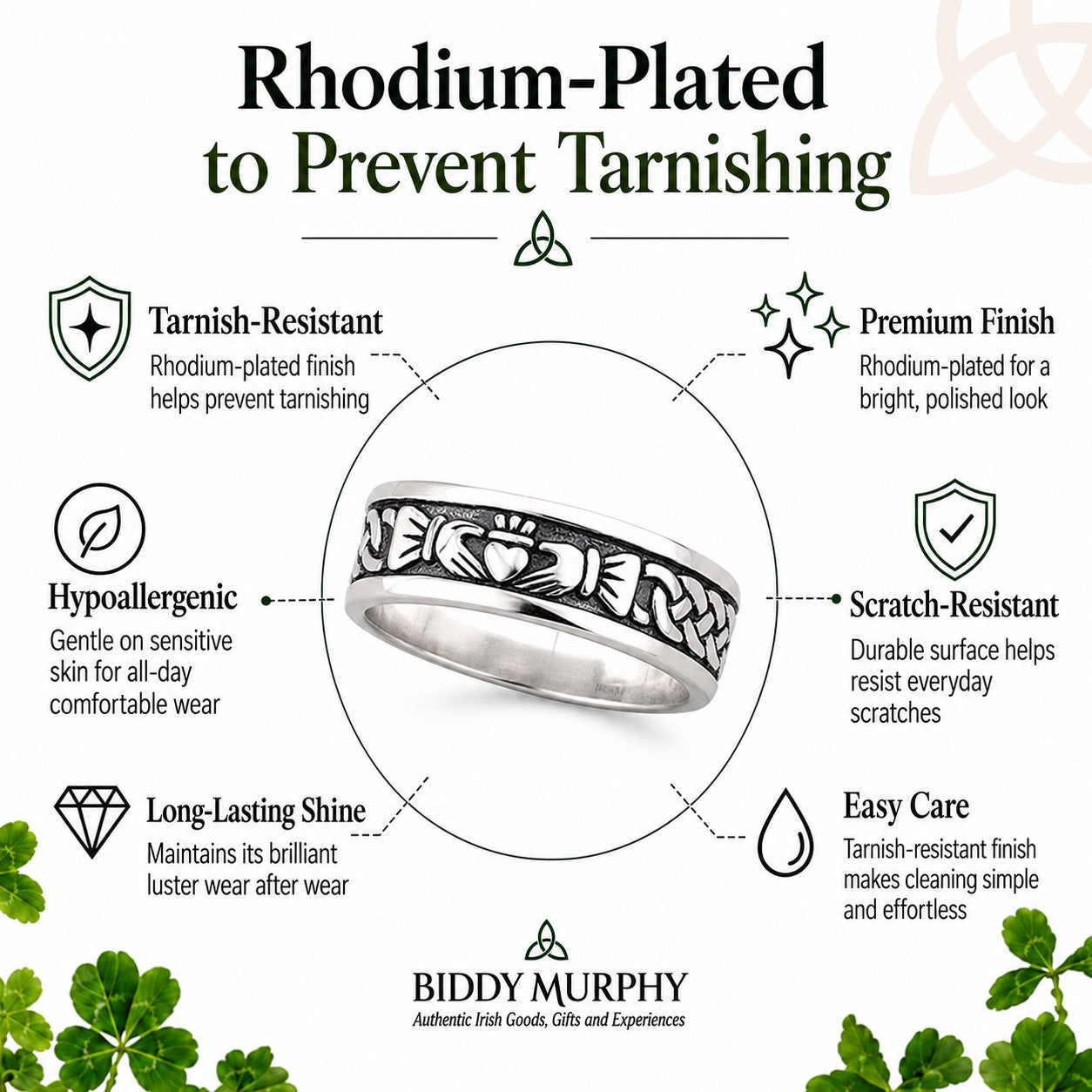 Irish Sterling Silver Oxidized Claddagh Wedding Band Groom's Ring