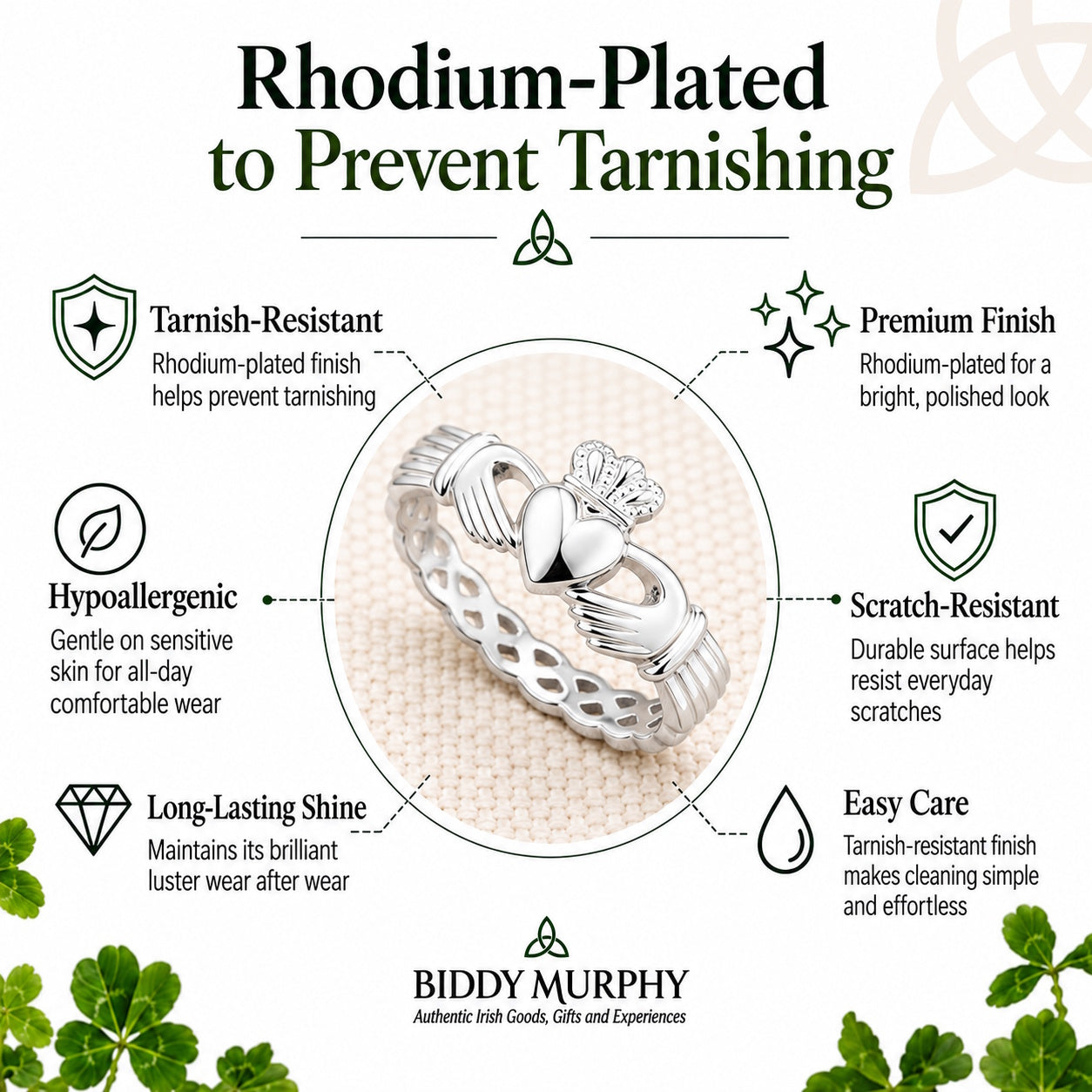 Irish Sterling Silver Weave Band Claddagh Ring for Women
