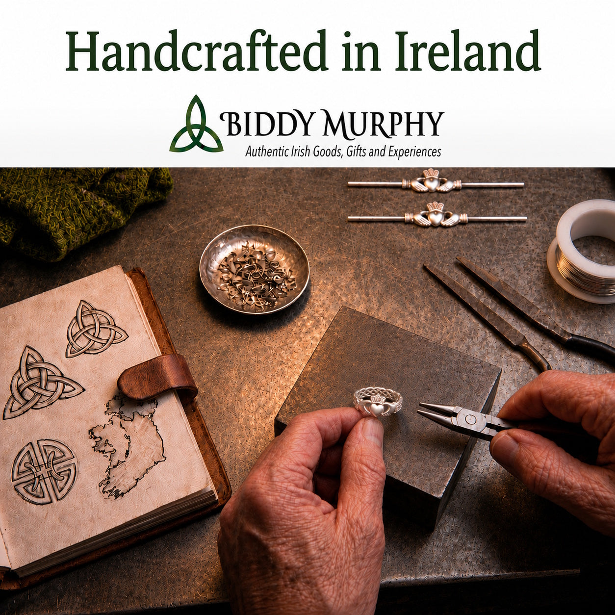 Irish Sterling Silver Weave Band Claddagh Ring for Women